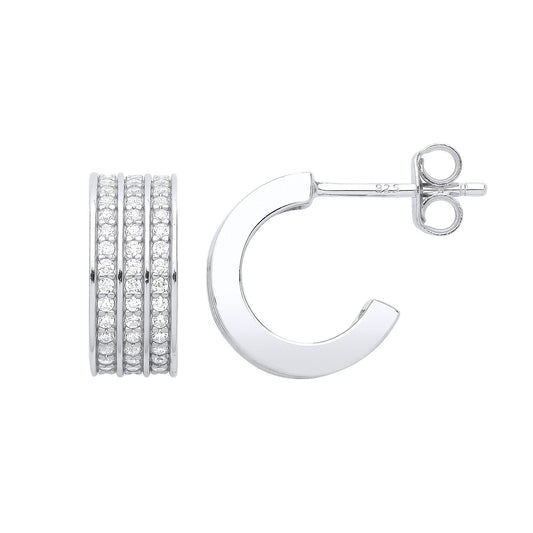 Sterling Silver CZ 3 Row Eternity Rings 2/3 Hoop Drop Earrings - EAG1028