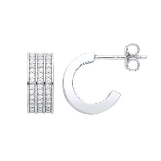 Sterling Silver CZ 3 Row Eternity Rings 2/3 Hoop Drop Earrings - EAG1028