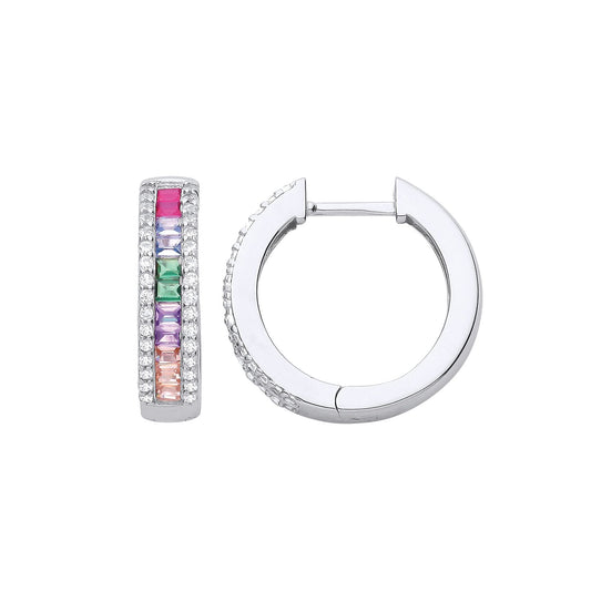 Silver Rainbow CZ 3/4 Circle of Life Coral Rainbow Drop Earrings - EAG1029