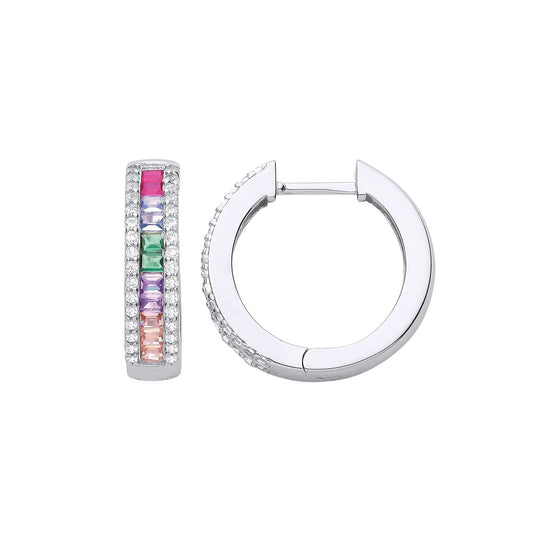 Silver Rainbow CZ 3/4 Circle of Life Coral Rainbow Drop Earrings - EAG1029