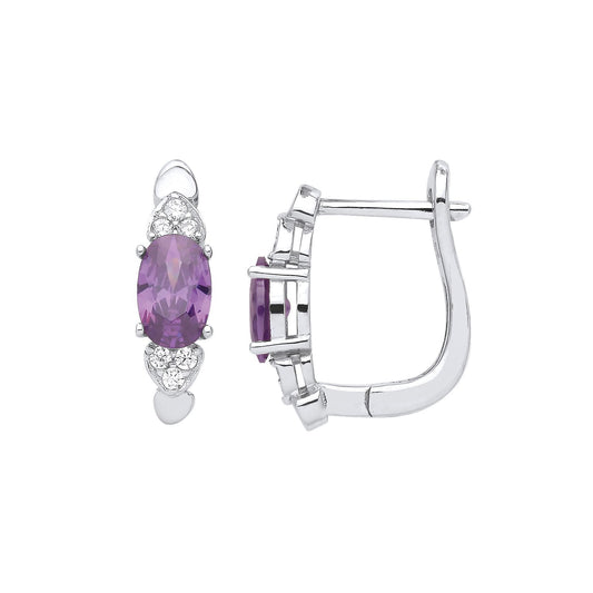 925 Sterling Silver Purple Oval CZ Love Hearts Arch Drop Earrings - EAG1032