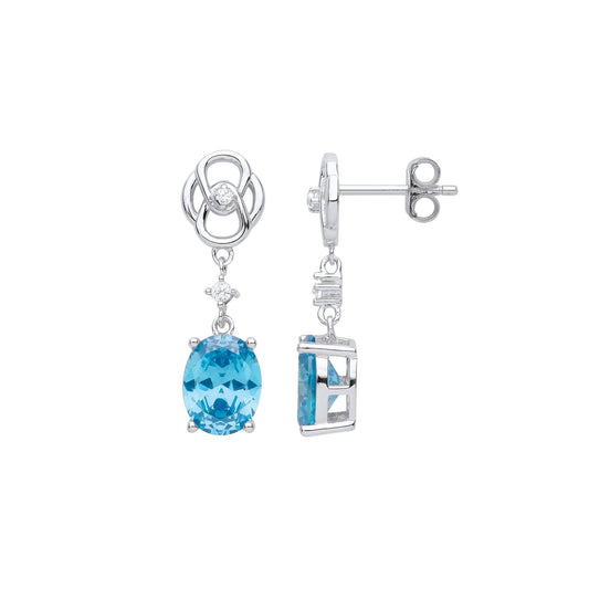 925 Silver Swiss Blue Oval CZ Celtic Knot Pendulum Drop Earrings - EAG1033