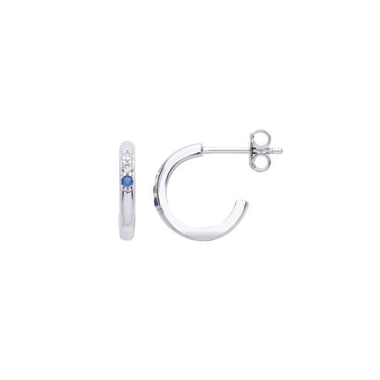 925 Sterling Silver Blue Lilac CZ 3/4 Hoop Trilogy Drop Earrings - EAG1036