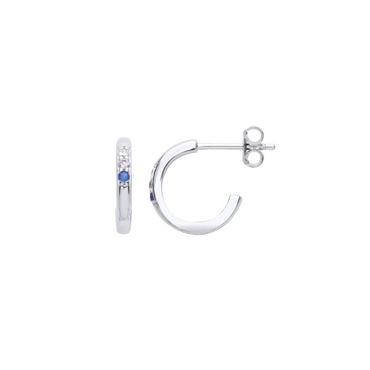 925 Sterling Silver Blue Lilac CZ 3/4 Hoop Trilogy Drop Earrings - EAG1036