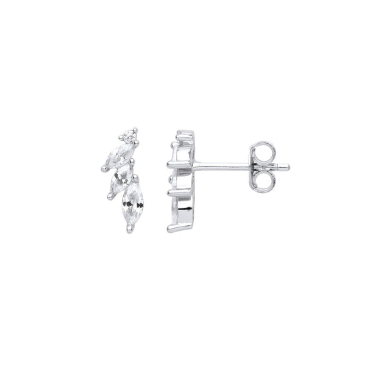 Sterling Silver Marquise CZ Tres Limones Cluster Stud Earrings - EAG1038