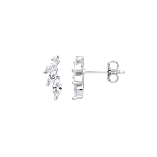Sterling Silver Marquise CZ Tres Limones Cluster Stud Earrings - EAG1038
