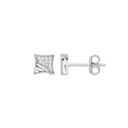 925 Sterling Silver CZ Warped Melting Pave Square Stud Earrings - EAG1040