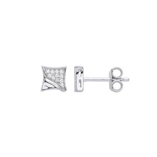 925 Sterling Silver CZ Warped Melting Pave Square Stud Earrings - EAG1040