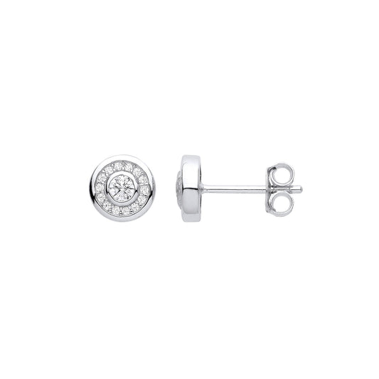 925 Sterling Silver CZ Halo Double Bezel Solitaire Stud Earrings - EAG1041
