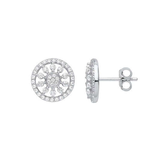 925 Sterling Silver CZ Snowflake Halo Cluster Stud Earrings - EAG1042