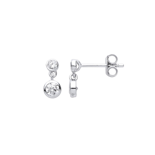 925 Sterling Silver CZ Double Solitaire Bubbles Drop Earrings - EAG1044