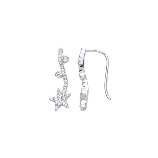 925 Sterling Silver CZ Fairy Magic Wand Star Drop Earrings - EAG1047