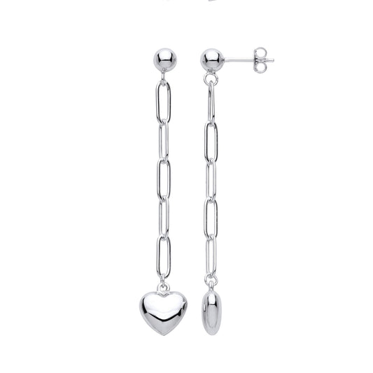 Silver Paperclip Link Chain Heart Shoulder Duster Drop Earrings - EAG1050