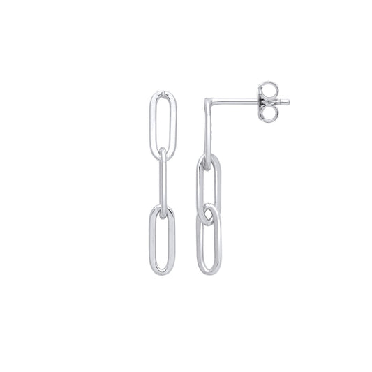 925 Sterling Silver Elongated Oval Paperclip Link Drop Earrings - EAG1051