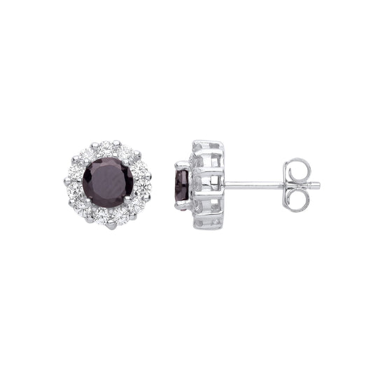 925 Sterling Silver Black CZ Round Halo Cluster Stud Earrings - EAG1059