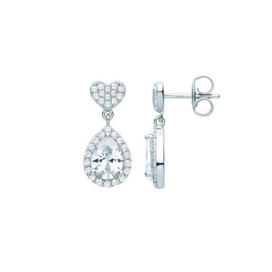 Sterling Silver Pear CZ Love Heart Inverted Balloon Drop Earrings - EAG1060