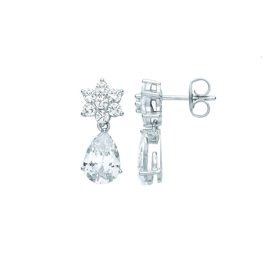 Sterling Silver Pear CZ Snowflake Raindrop Cluster Drop Earrings - EAG1061