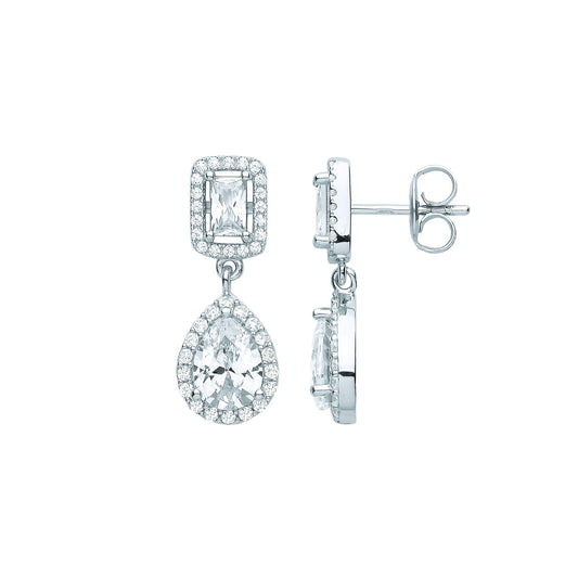 925 Silver Pear Radiant CZ Raindrop Double Halo Drop Earrings - EAG1063