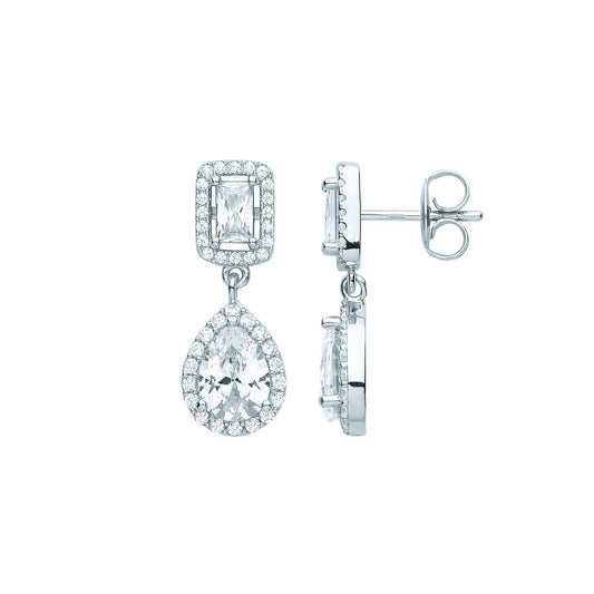 925 Silver Pear Radiant CZ Raindrop Double Halo Drop Earrings - EAG1063