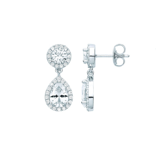 925 Sterling Silver Pear CZ Raindrop Double Halo Drop Earrings - EAG1064