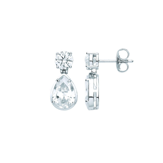 Silver Pear CZ Swinging Tear Solitaire Toi et Moi Drop Earrings - EAG1066