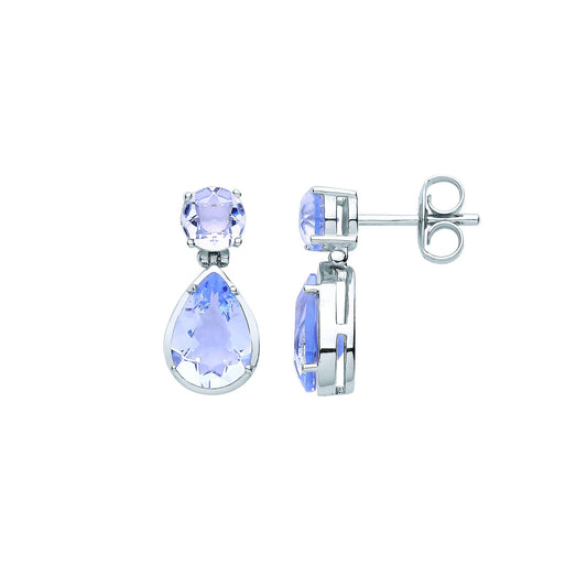 Silver Lilac Pear CZ Icy Raindrop Toi et Moi Drop Earrings - EAG1071