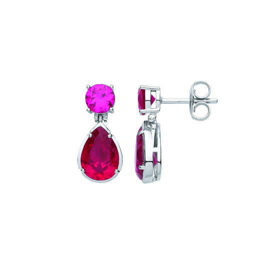 Silver Red Pear CZ Fiery Blood Drip Toi et Moi Drop Earrings - EAG1076