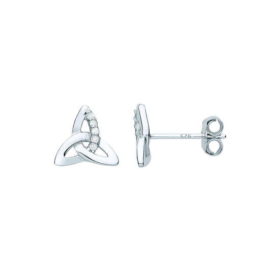 925 Sterling Silver CZ Trilogy Trinity Celtic Knot Stud Earrings - EAG1079