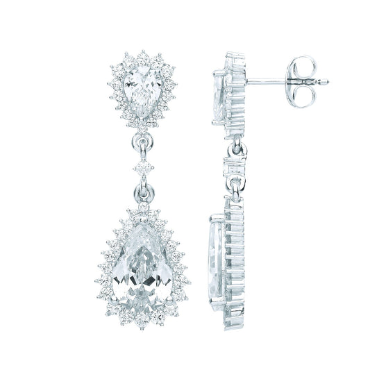 Silver Pear CZ Fiery Snowflake Chandelier Cluster Drop Earrings - EAG1085