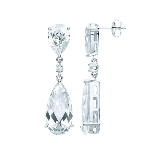 925 Sterling Silver Pear CZ Magic Mirror Raindrop Drop Earrings - EAG1089