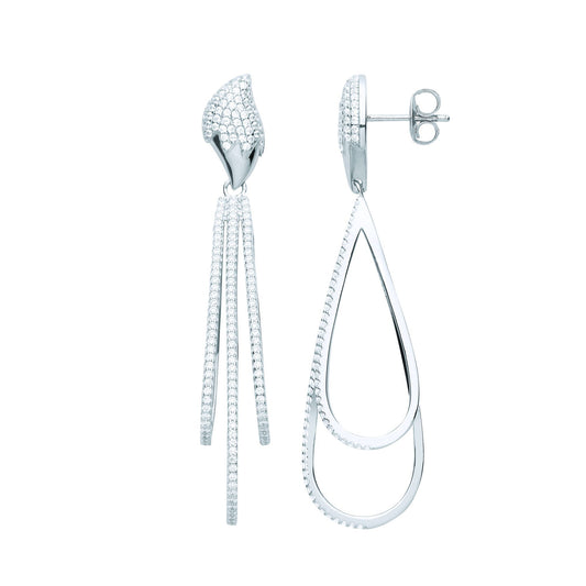 925 Sterling Silver CZ Snow Capped Metor Shower Drop Earrings - EAG1092