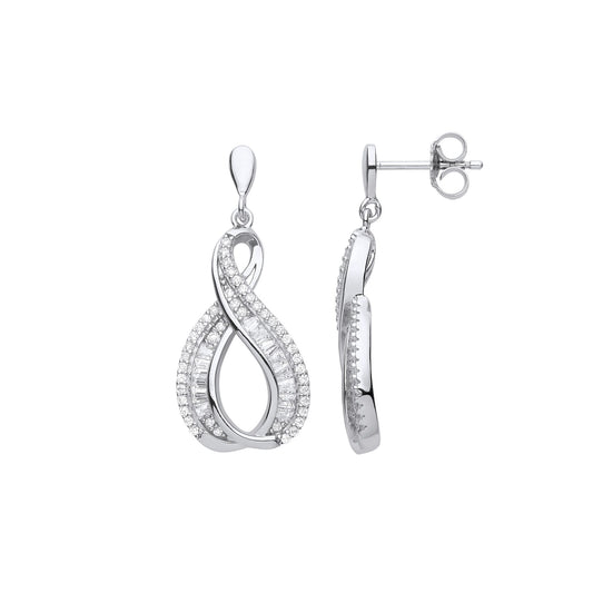 Silver CZ Warped Figure 8 Infinity Eternity Drop Earrings - EAG1105