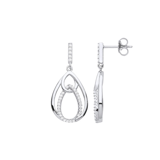 Sterling Silver CZ Interlocked Tears of Joy Rain Drop Earrings - EAG1106