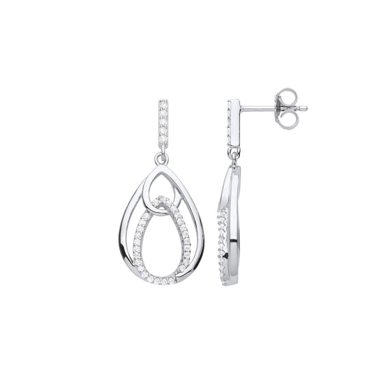 Sterling Silver CZ Interlocked Tears of Joy Rain Drop Earrings - EAG1106
