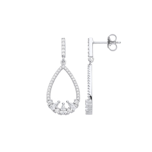 925 Silver Pear CZ 3 Chicks In A Birds Nest Pear Drop Earrings - EAG1108