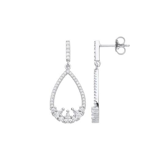 925 Silver Pear CZ 3 Chicks In A Birds Nest Pear Drop Earrings - EAG1108