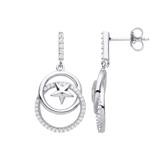 925 Sterling Silver CZ Stars Orbit Moon Circles Drop Earrings - EAG1110