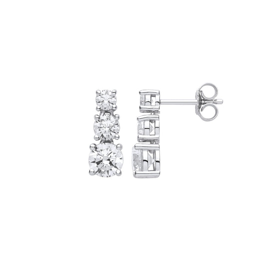 925 Sterling Silver CZ Graduated Trilogy Snowman Drop Earrings - EAG1114