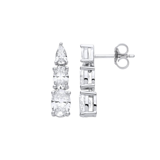 Silver Oval Pear CZ Graduated Trilogy Snowman Clown Drop Earrings - EAG1115