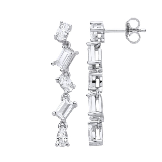925 Sterling Silver Pear Oval CZ 5 Stone Pick n Mix Drop Earrings - EAG1116