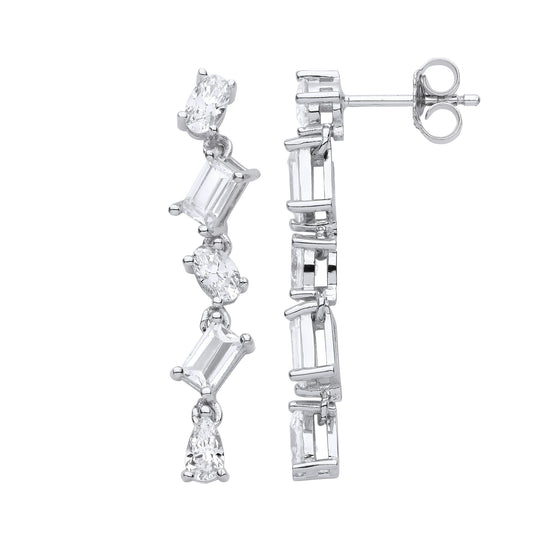 925 Sterling Silver Pear Oval CZ 5 Stone Pick n Mix Drop Earrings - EAG1116