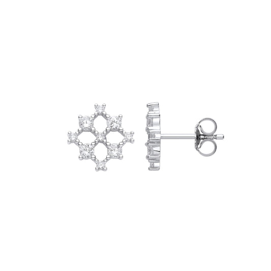 925 Sterling Silver CZ Square Snowflake Cluster Stud Earrings - EAG1118