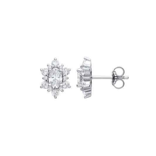925 Sterling Silver Oval CZ Oval Snowflake Cluster Stud Earrings - EAG1120