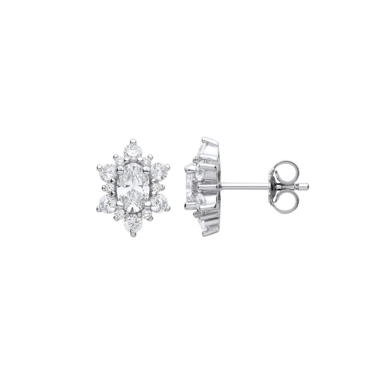 925 Sterling Silver Oval CZ Oval Snowflake Cluster Stud Earrings - EAG1120