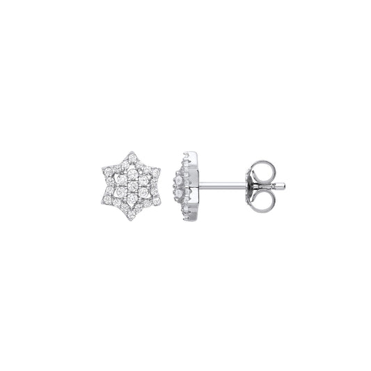 Sterling Silver CZ 6 Pointed Star of Magen David Stud Earrings - EAG1121