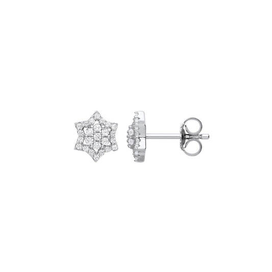 Sterling Silver CZ 6 Pointed Star of Magen David Stud Earrings - EAG1121