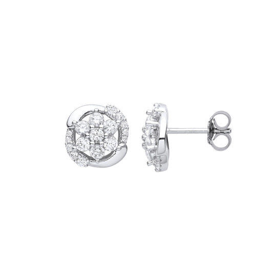 925 Sterling Silver CZ Wavy Whirl Cluster Stud Earrings - EAG1123