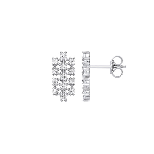 Silver CZ Double Stacked Frosty Snowflake Cluster Drop Earrings - EAG1124