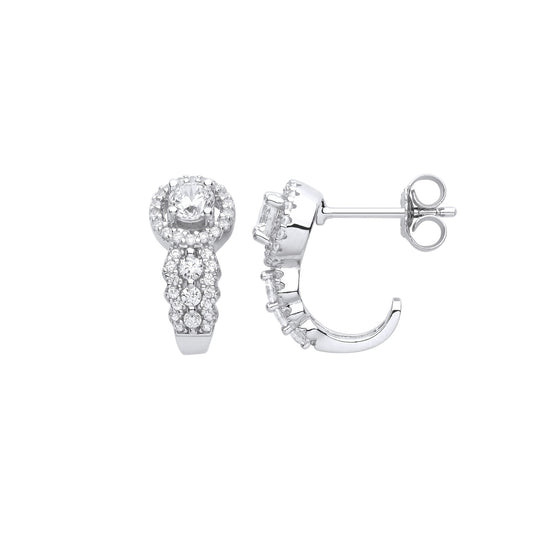 925 Silver CZ Halo Solitaire Engagement Ring Style Drop Earrings - EAG1126