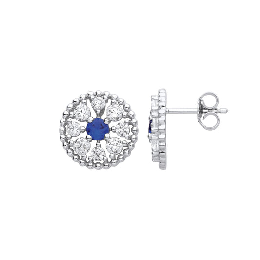 925 Sterling Silver Blue CZ Beady Blue Eyes Circle Stud Earrings - EAG1128